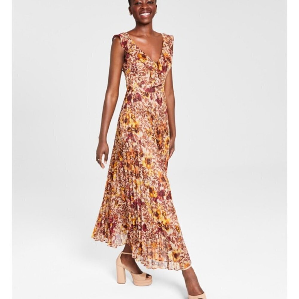 GUESS Women's Floral-print Pleated Ruffled Maxi Dress‎